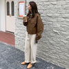 Spring Niche Handsome Lapel Single-Breasted Loose Casual Long-Sleeved Motorcycle Clothing Leather Short Jacket Women
